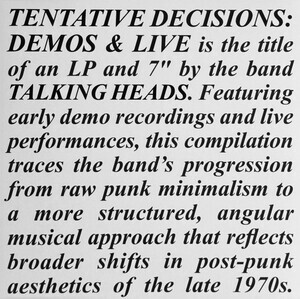 Talking Heads - Tentative Decisions: Demos And